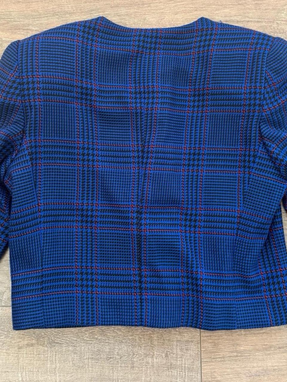 Cropped Blue Plaid Button-Front Jacket - Picture 8 of 8